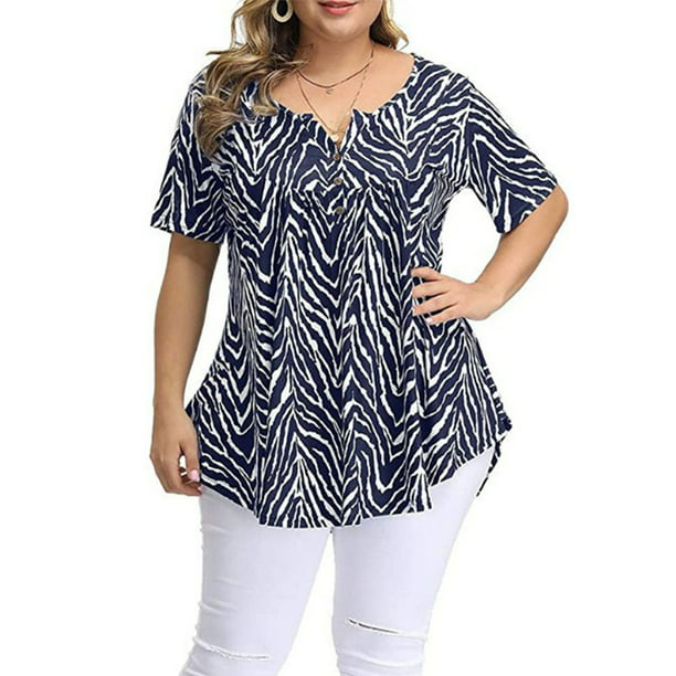 Plus Size Womens Floral V Neck Short Sleeve T-Shirt Summer Casual Loose Blouse